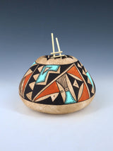 Acoma Style Painted Pueblo Hand Coiled Pottery with Ladder