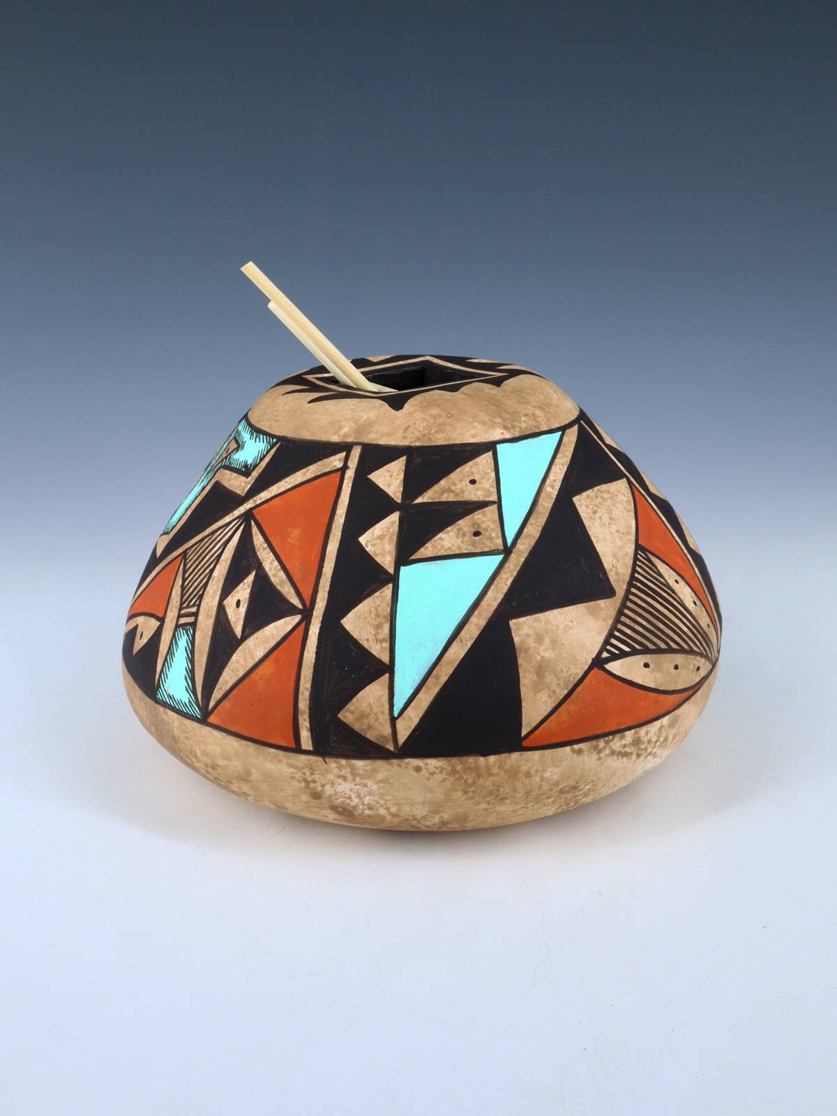 Acoma Style Painted Pueblo Hand Coiled Pottery with Ladder
