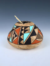 Acoma Style Painted Pueblo Hand Coiled Pottery with Ladder
