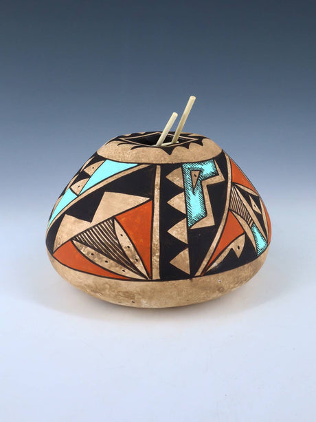 Acoma Style Painted Pueblo Hand Coiled Pottery with Ladder