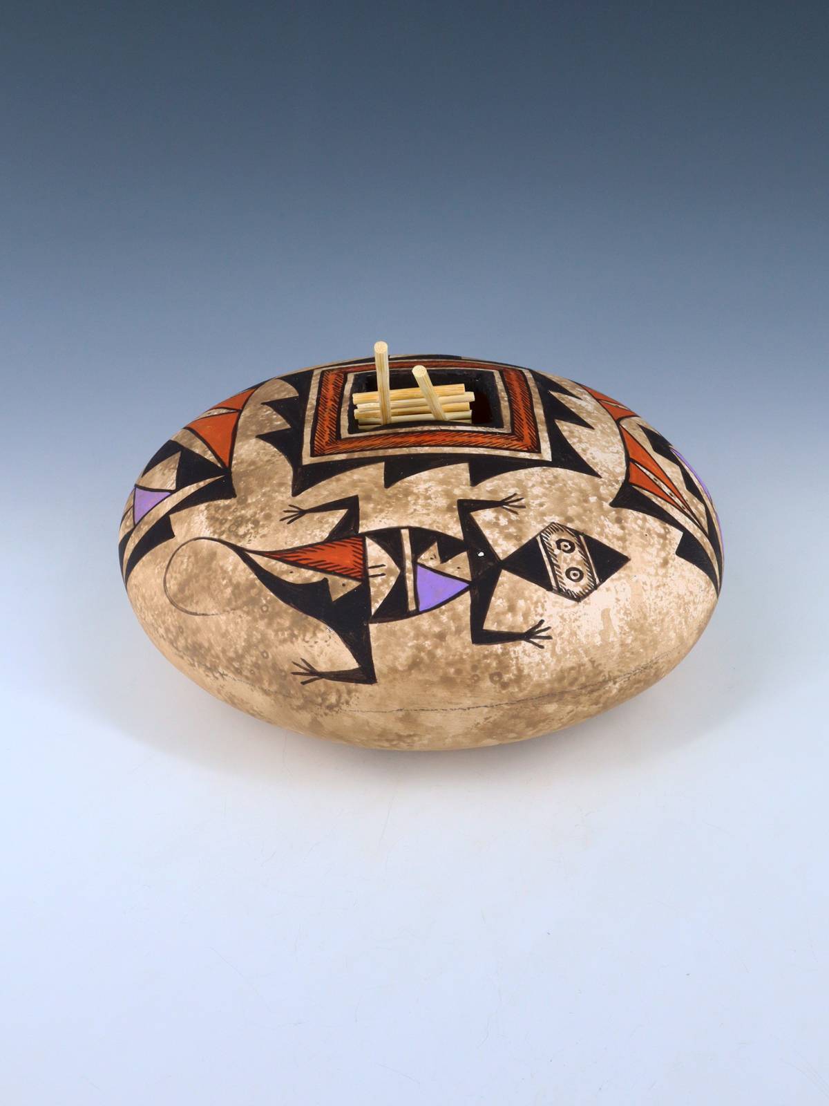 Acoma Style Painted Pueblo Hand Coiled Pottery with Ladder