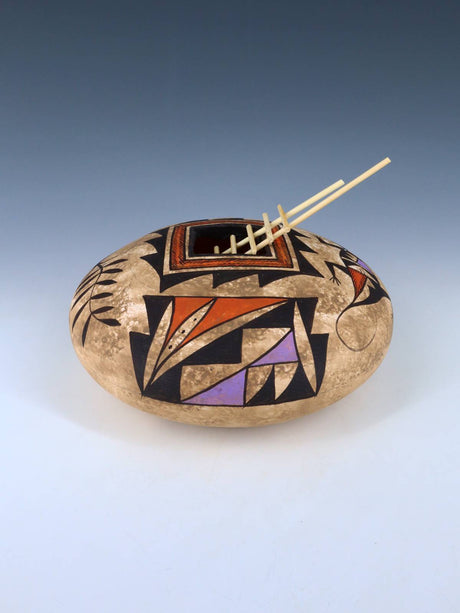 Acoma Style Painted Pueblo Hand Coiled Pottery with Ladder