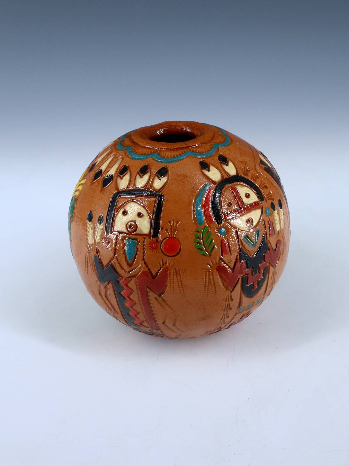 Pot de graines de poterie peint à la main de bison gravé Navajo