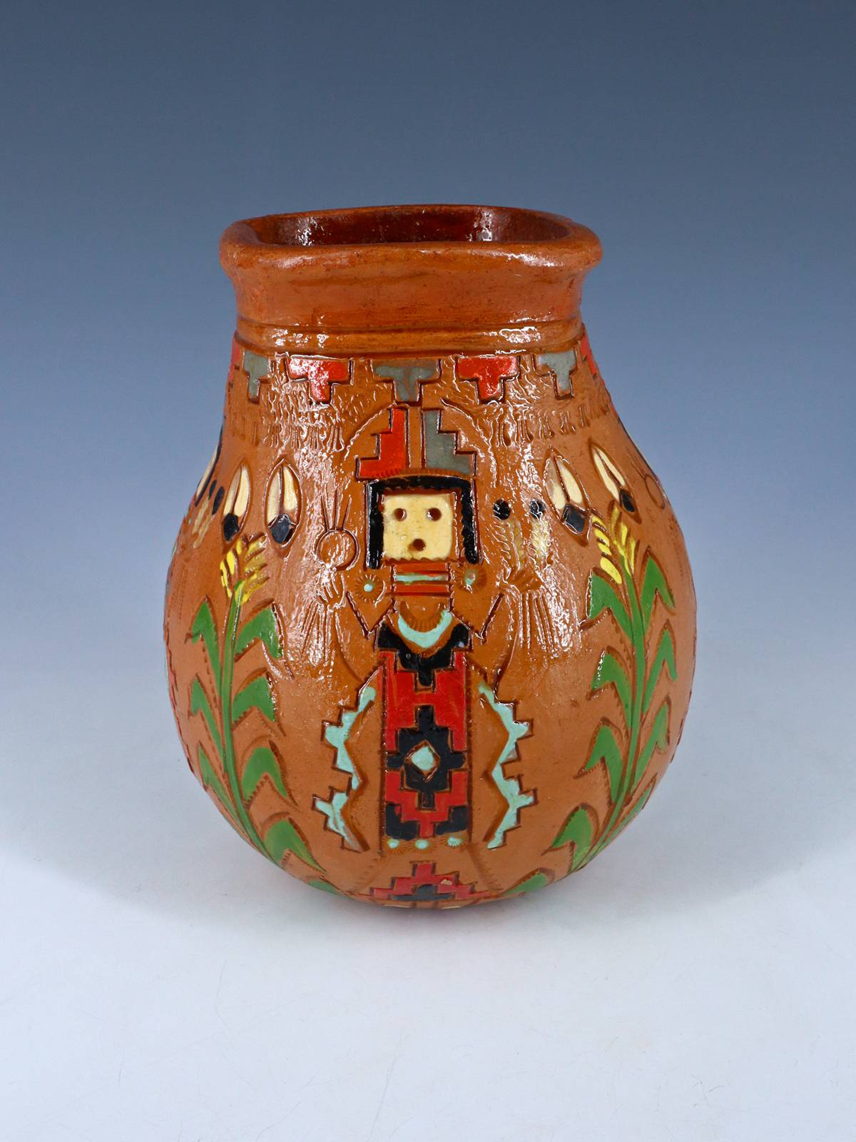 Pot de graines de poterie peint à la main de bison gravé Navajo