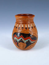 Olla de semillas de cerámica pintada a mano de bisonte grabado navajo