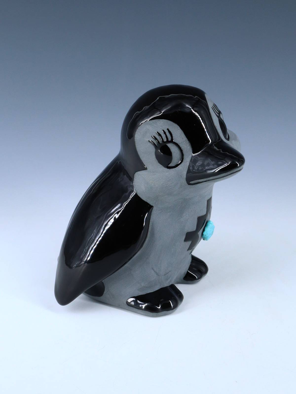 San Juan Pueblo Black Pottery Penguin