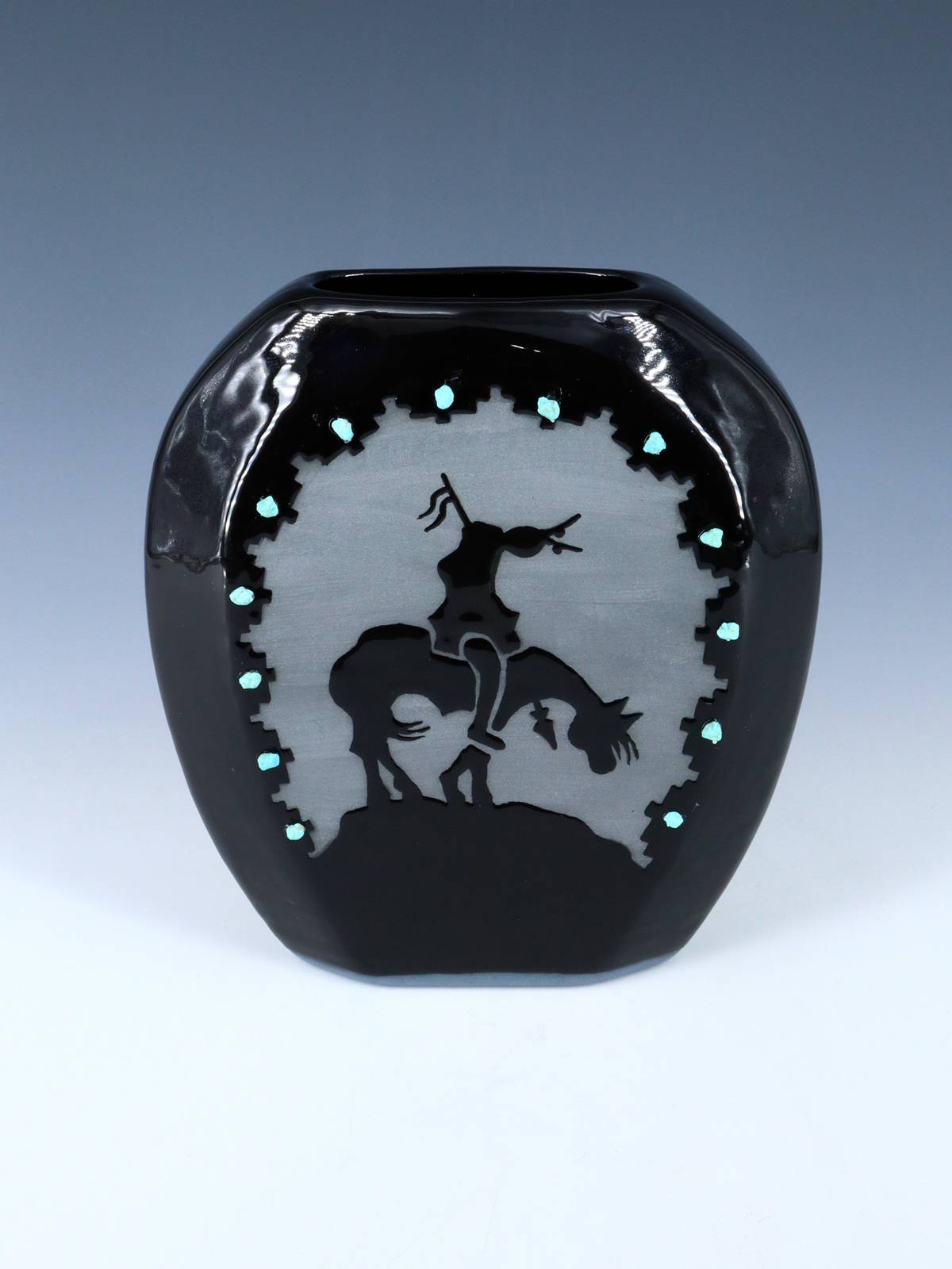 San Juan Pueblo End of the Trail Black Pottery Pillow Pot