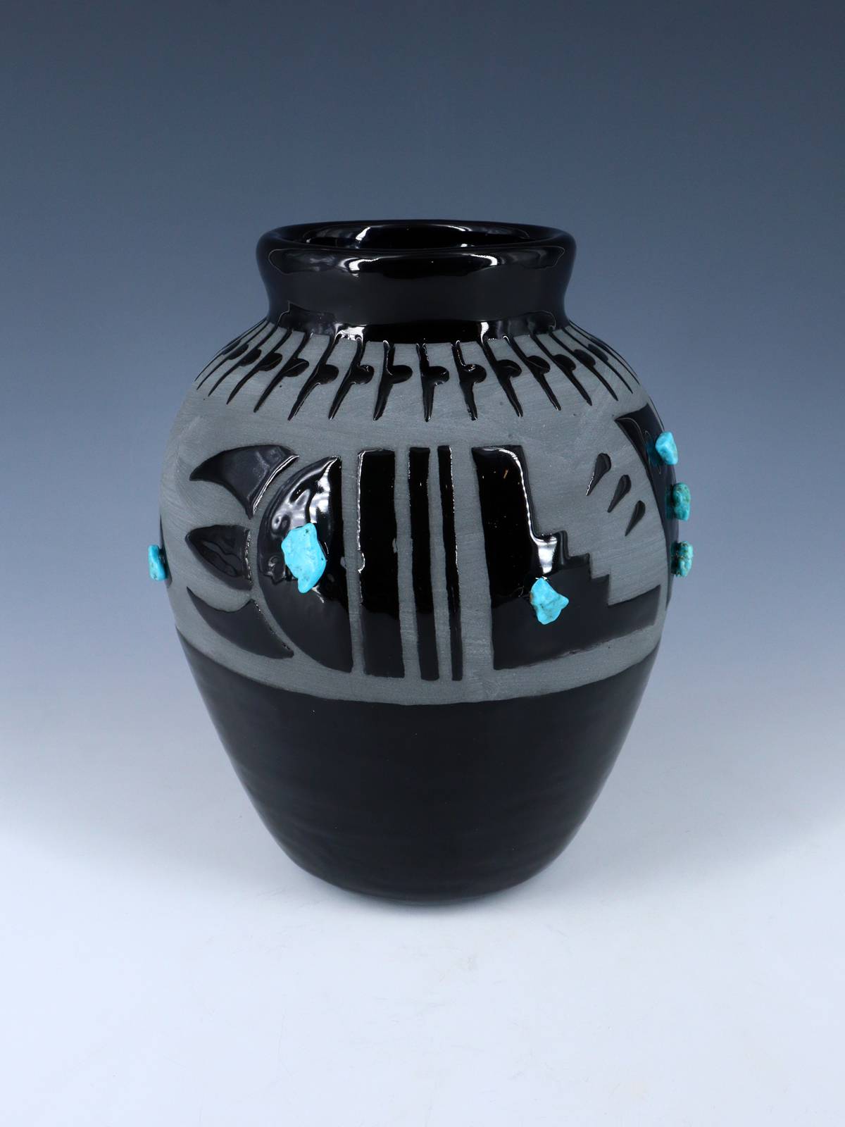 San Juan Pueblo Black Pottery Vase