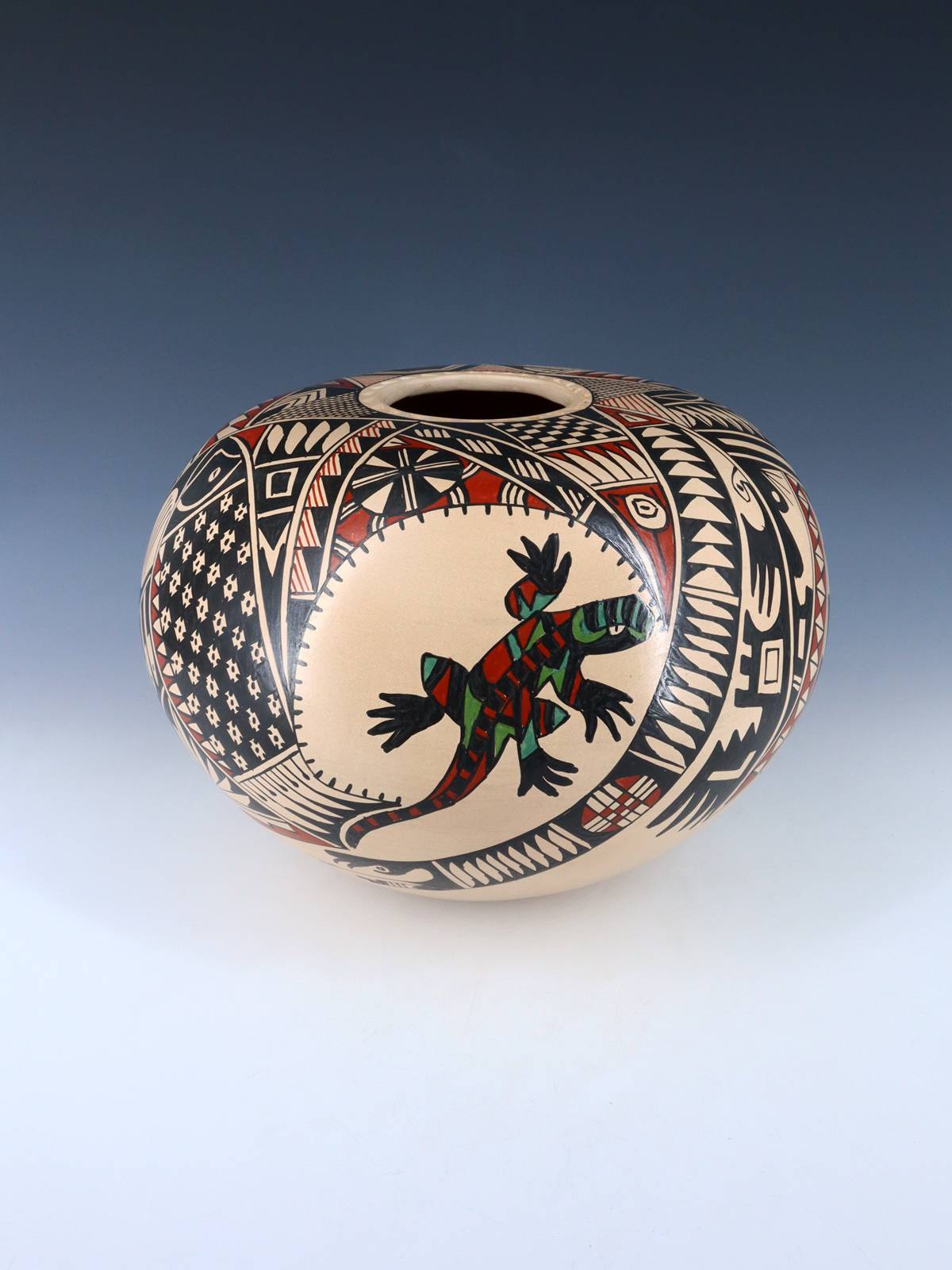 Mata Ortiz Hand Coiled Painted Gecko Pottery Seed Pot
