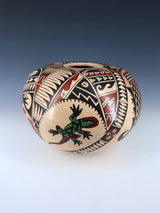 Mata Ortiz Hand Coiled Painted Gecko Pottery Seed Pot