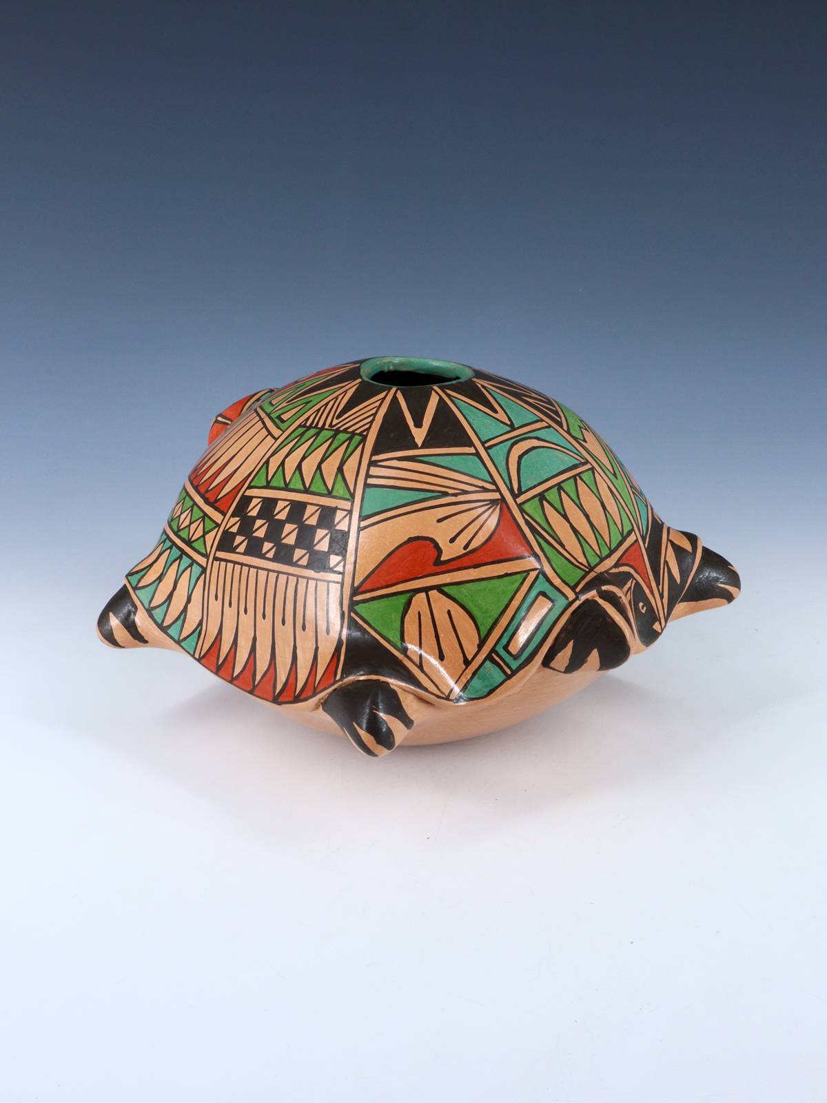 Mata Ortiz Hand Coiled Pottery Seed Pot Turtle Effigy