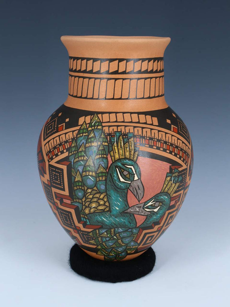 Mata Ortiz Hand Coiled Pottery Painted Peacock Vase - PuebloDirect.com