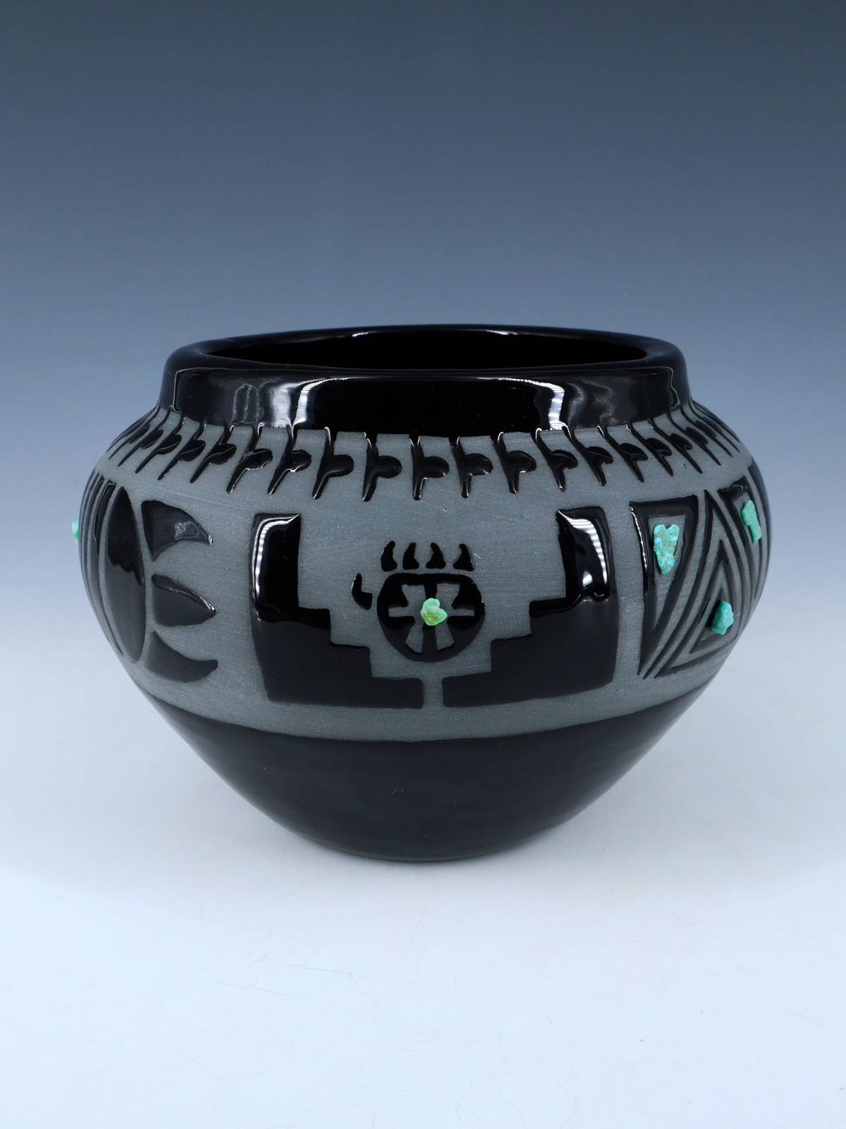 San Juan Pueblo Black Pottery Bowl