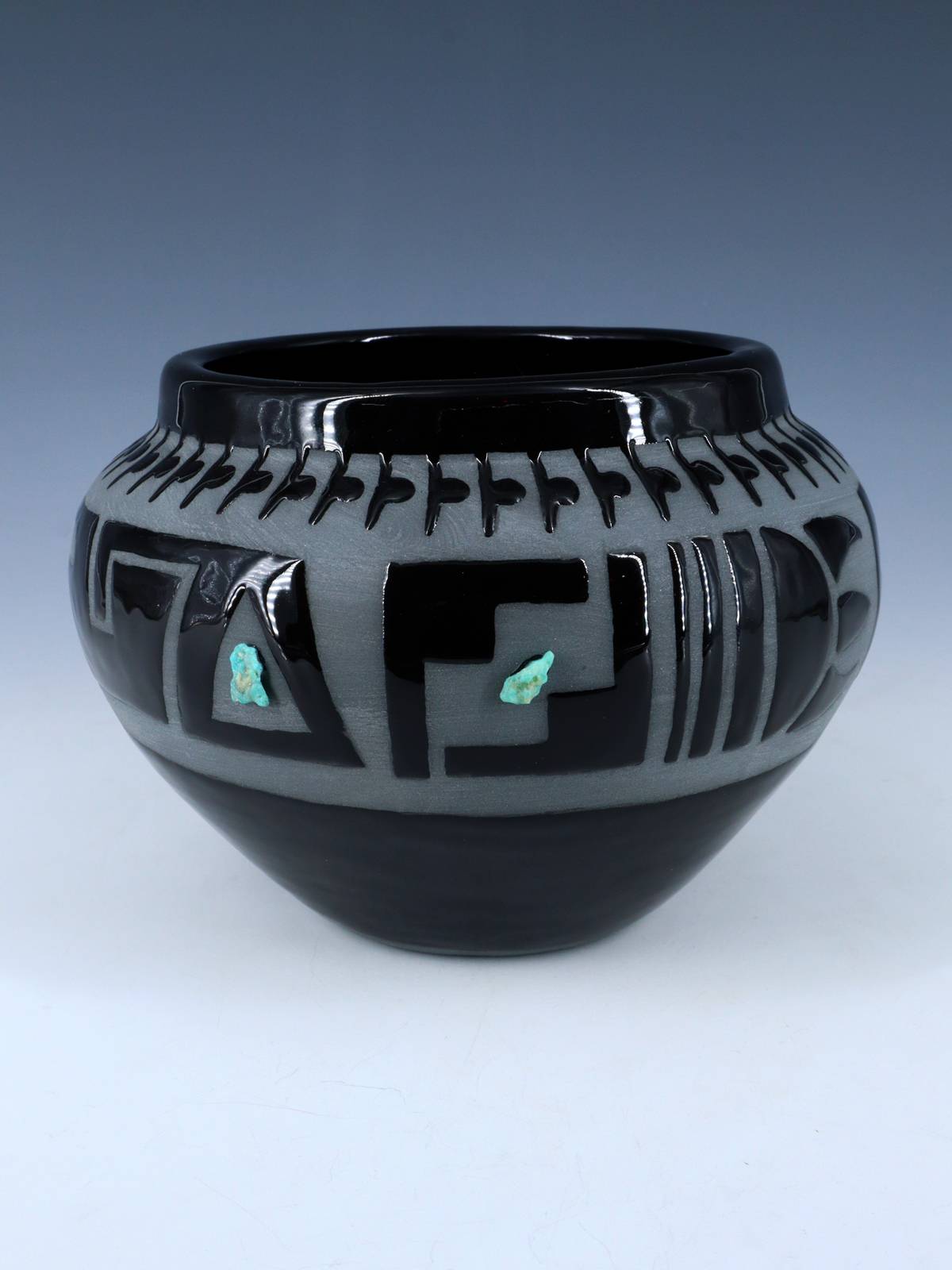 San Juan Pueblo Black Pottery Bowl
