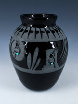 San Juan Pueblo Black Pottery Kokopelli Vase