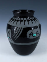 San Juan Pueblo Black Pottery Kokopelli Vase