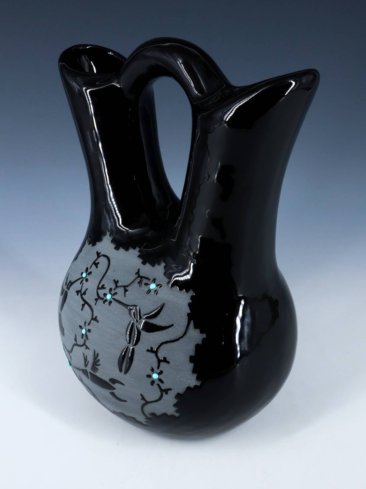 Vase de mariage tortue en poterie noire San Juan Pueblo