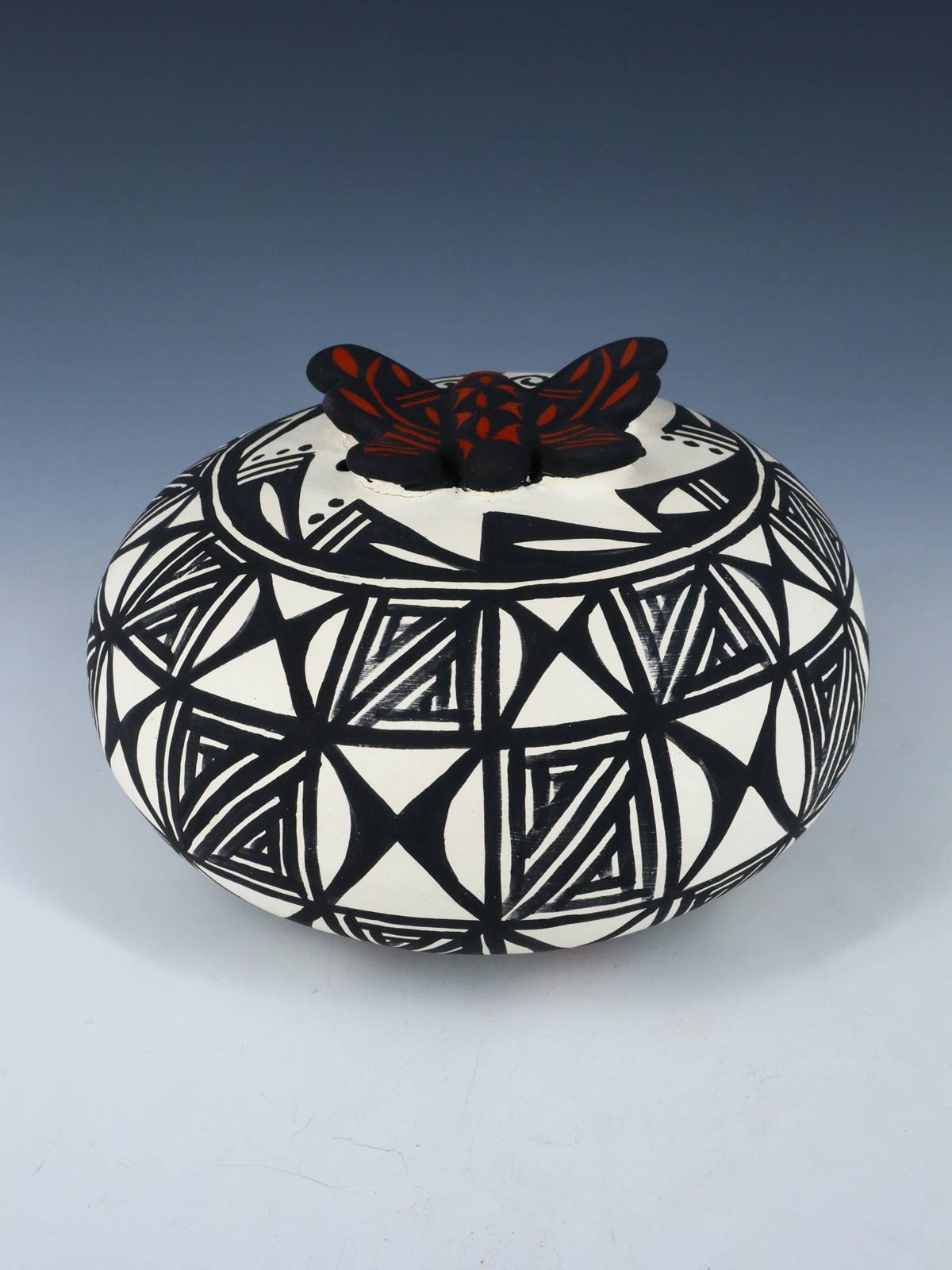 Acoma Pueblo Hand Coiled Pottery Butterfly Seed Pot