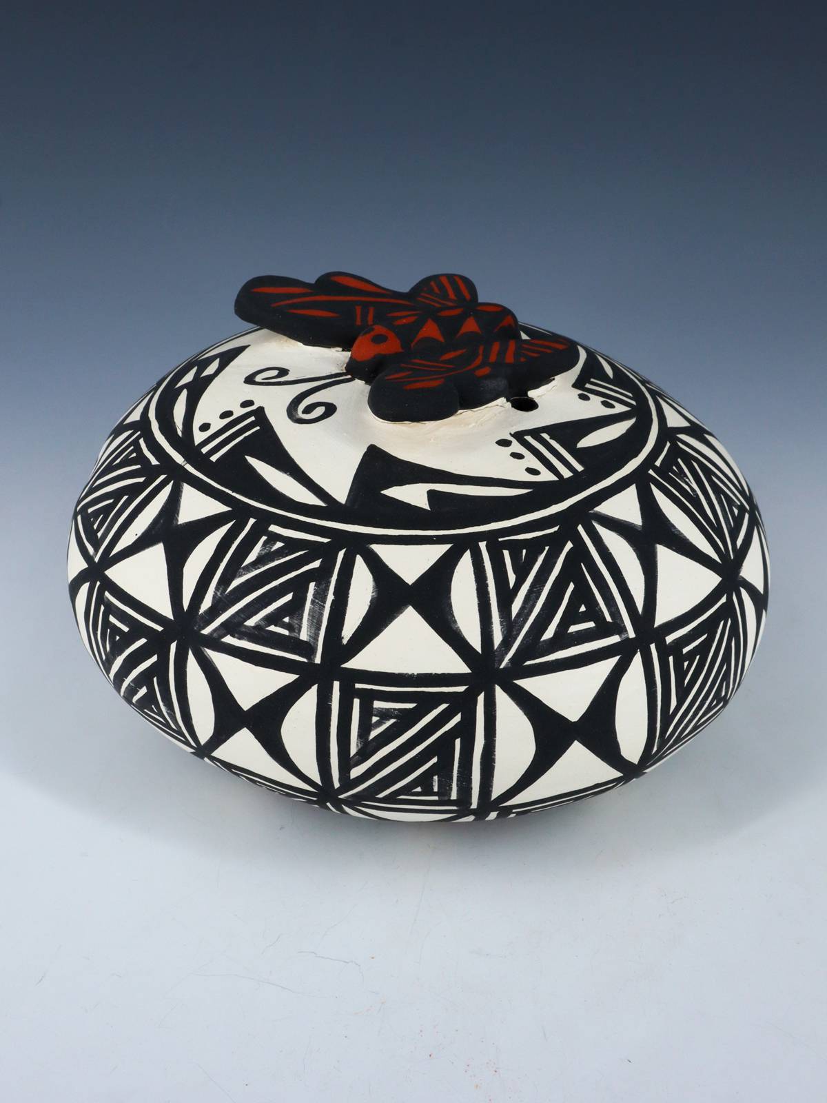 Acoma Pueblo Hand Coiled Pottery Butterfly Seed Pot