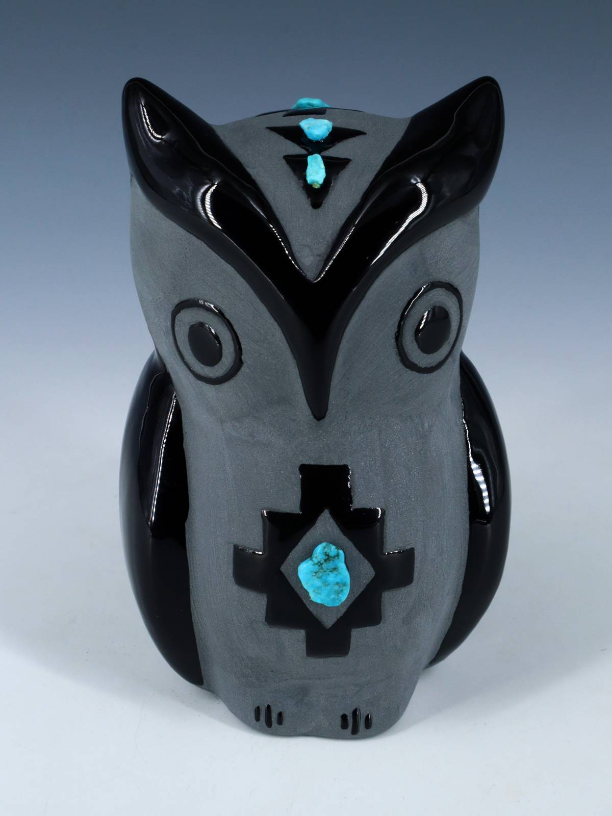 San Juan Pueblo Black Pottery Owl
