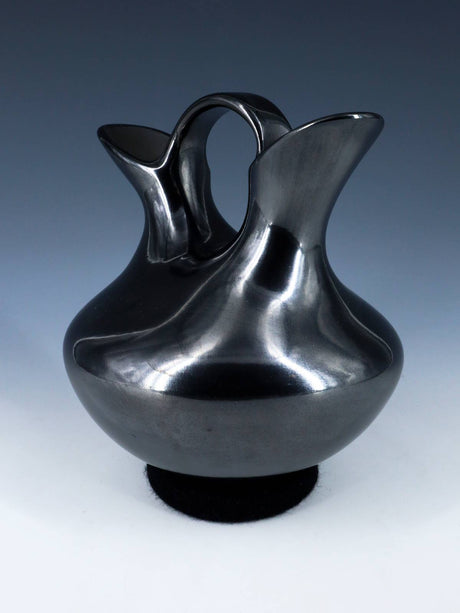 Mata Ortiz Hand Coiled Black Pottery Wedding Vase