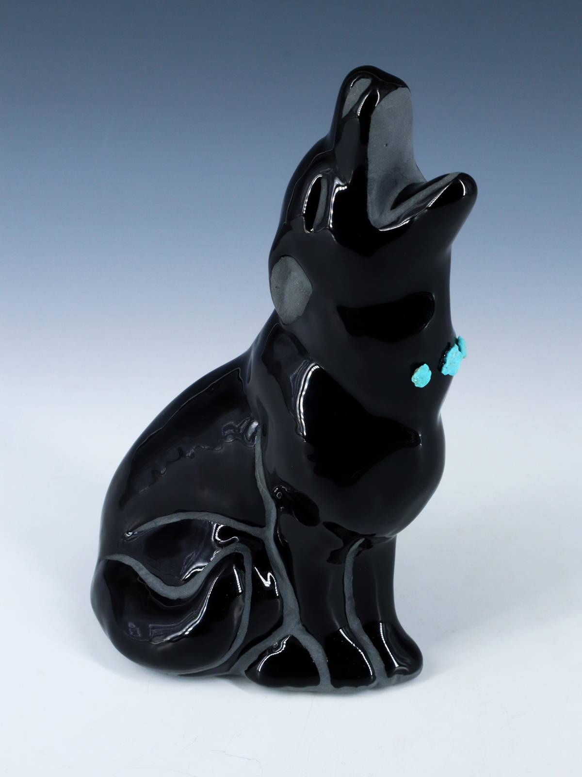 San Juan Pueblo Black Pottery Owl Howling Coyote