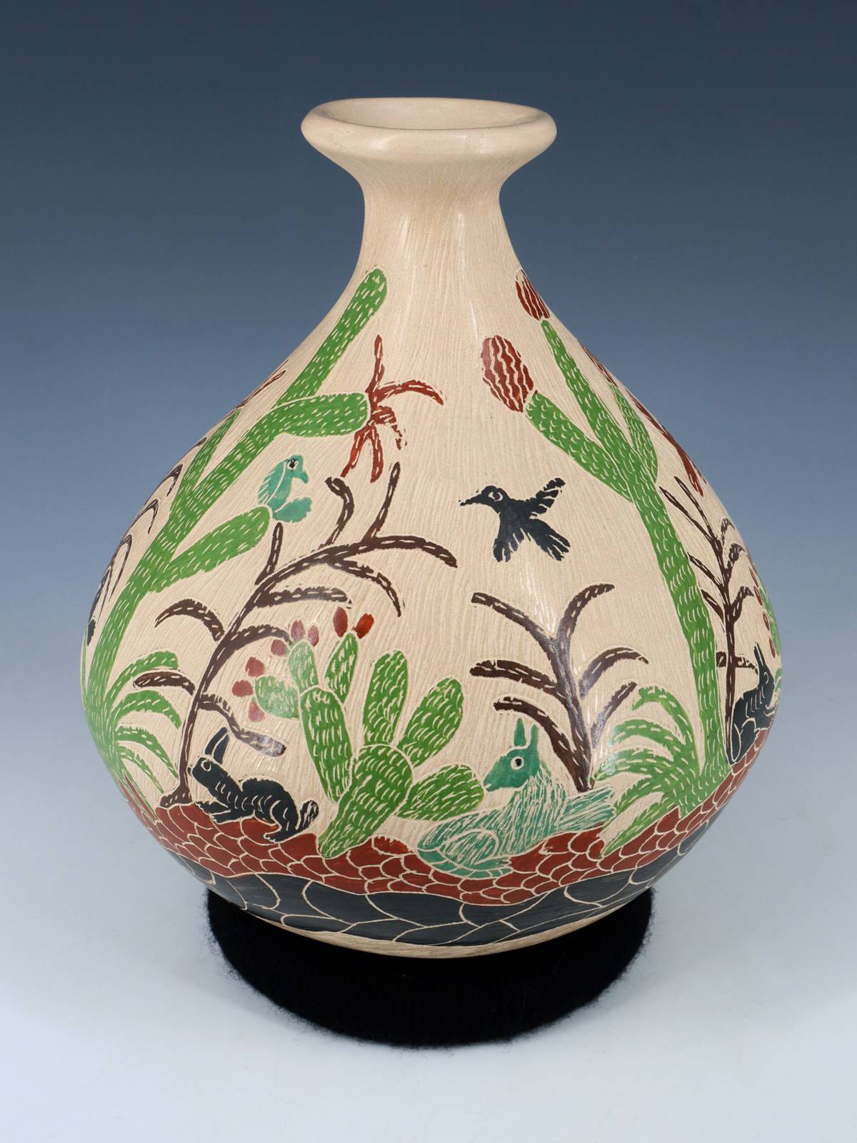 Mata Ortiz Hand Coiled Painted Wildlife Pottery Vase