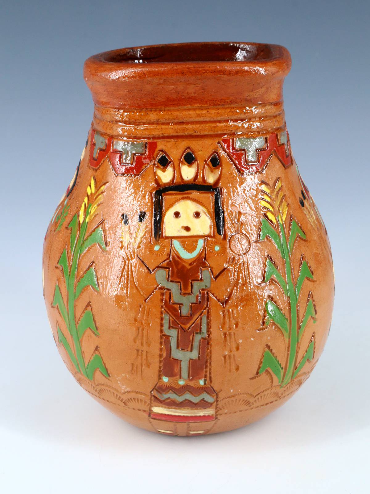 Navajo Pine Pitch Pottery Yei Vase