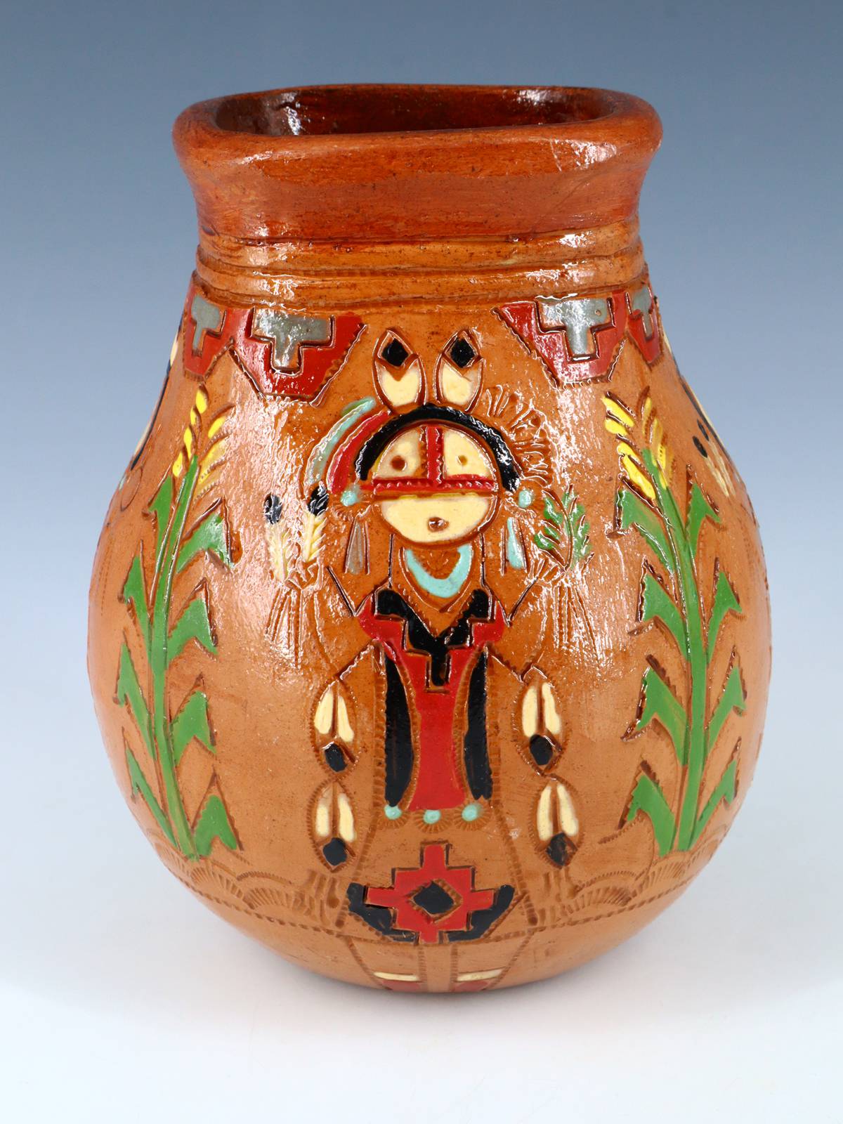 Navajo Pine Pitch Pottery Yei Vase