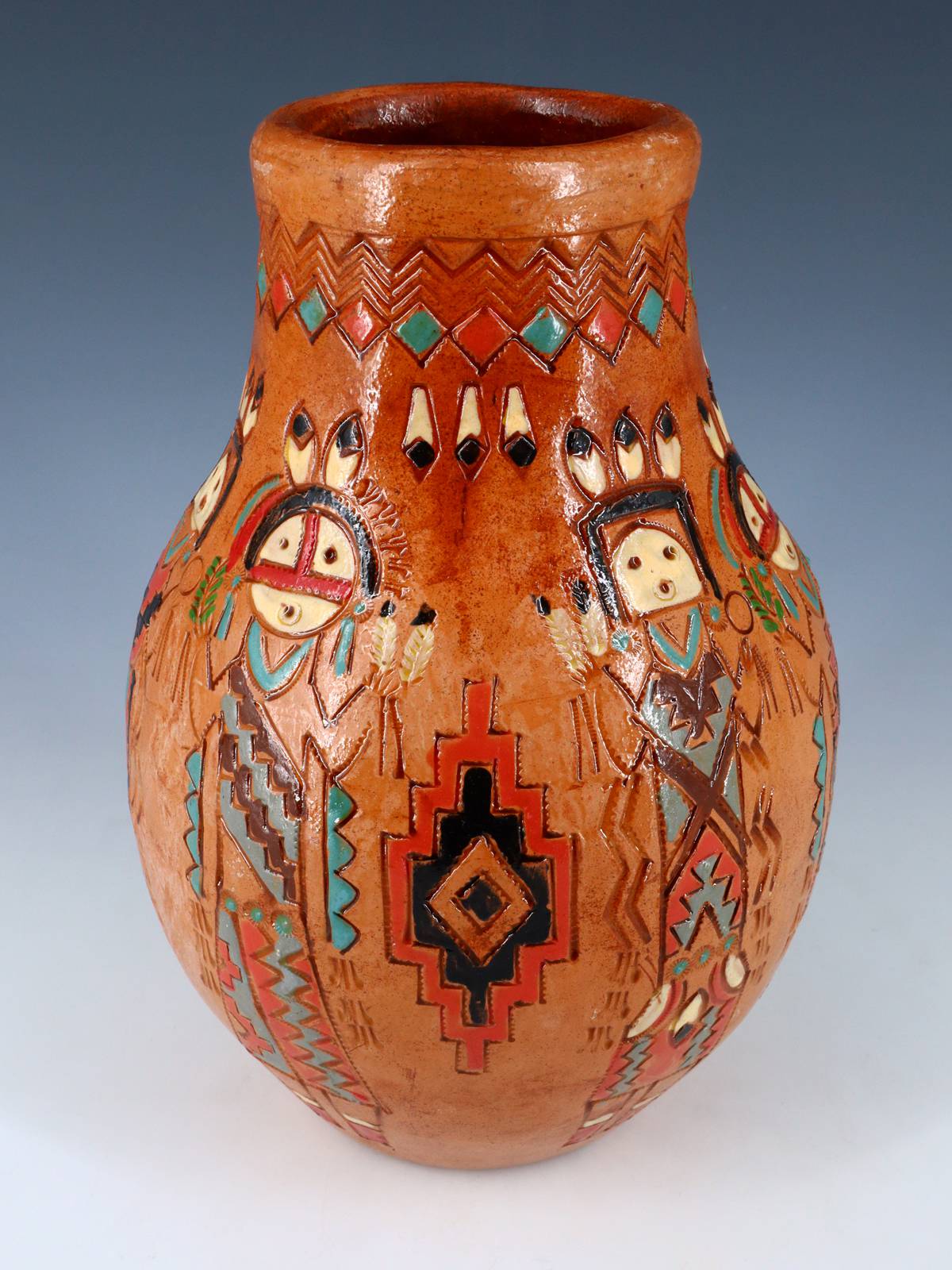 Pot de graines de poterie peint à la main de bison gravé Navajo