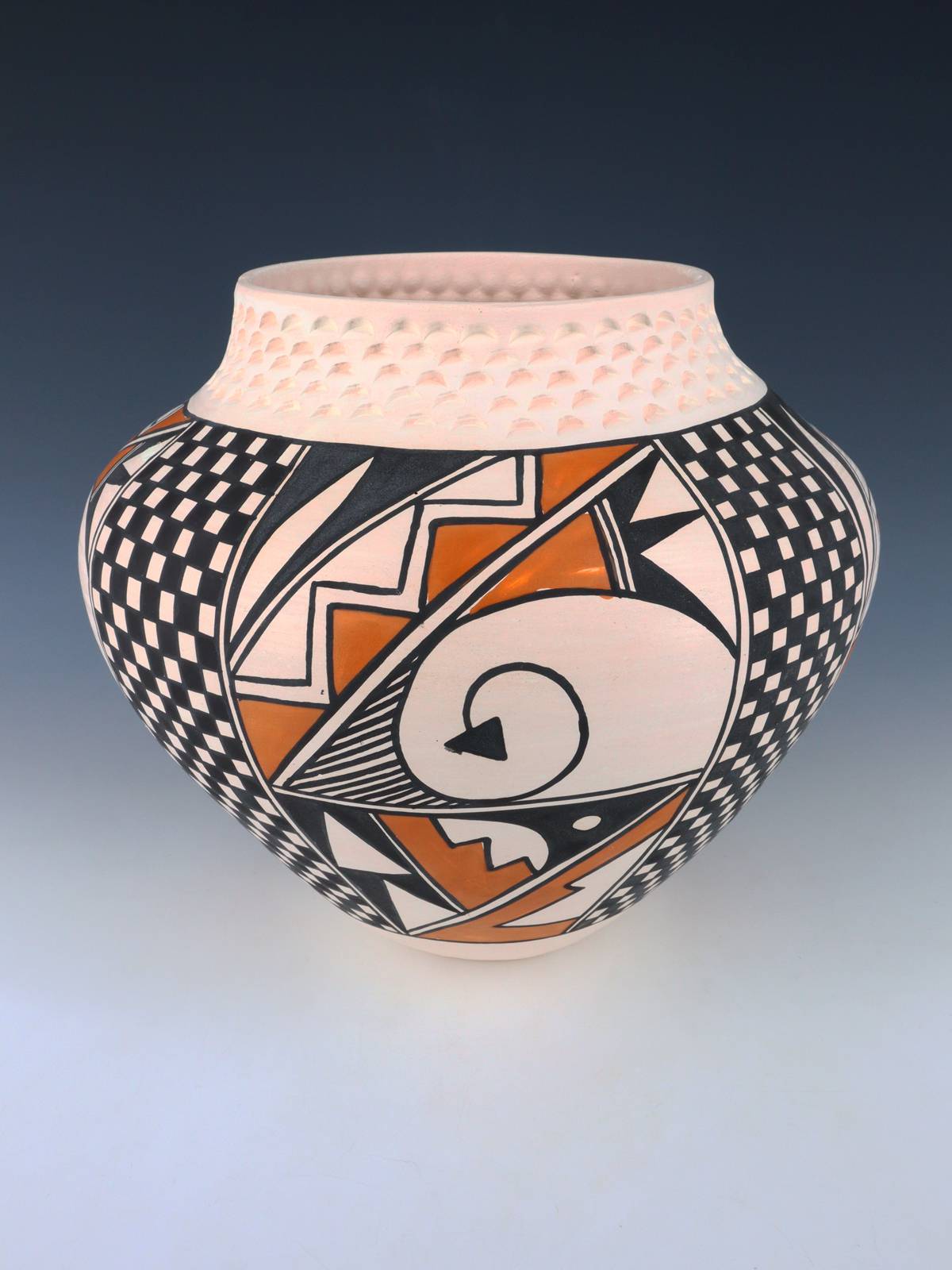 Olla de cerámica policromada enrollada a mano de Acoma Pueblo
