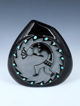 San Juan Pueblo Black Pottery Kokopelli Pillow Vase