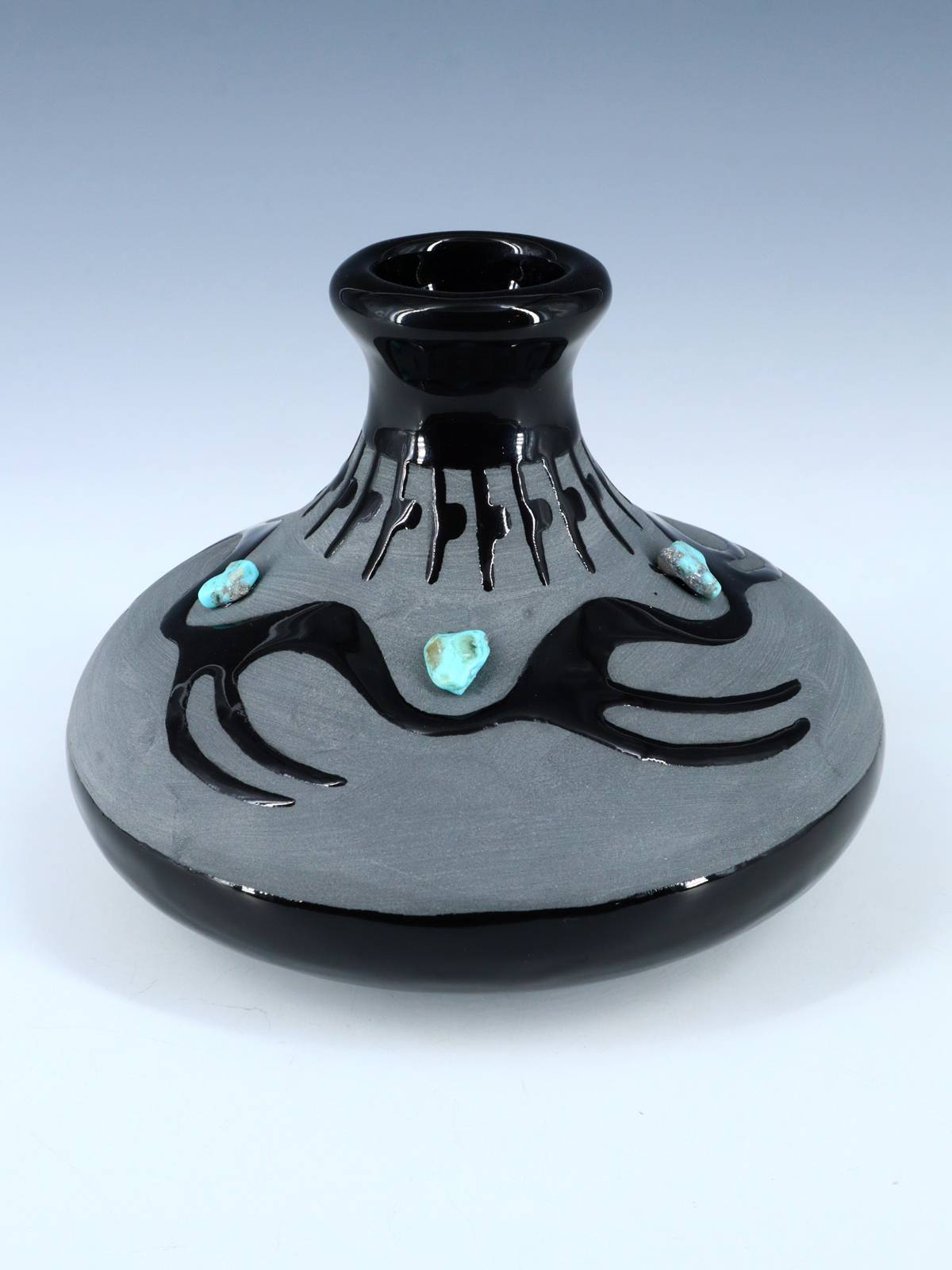 Vase de mariage tortue en poterie noire San Juan Pueblo