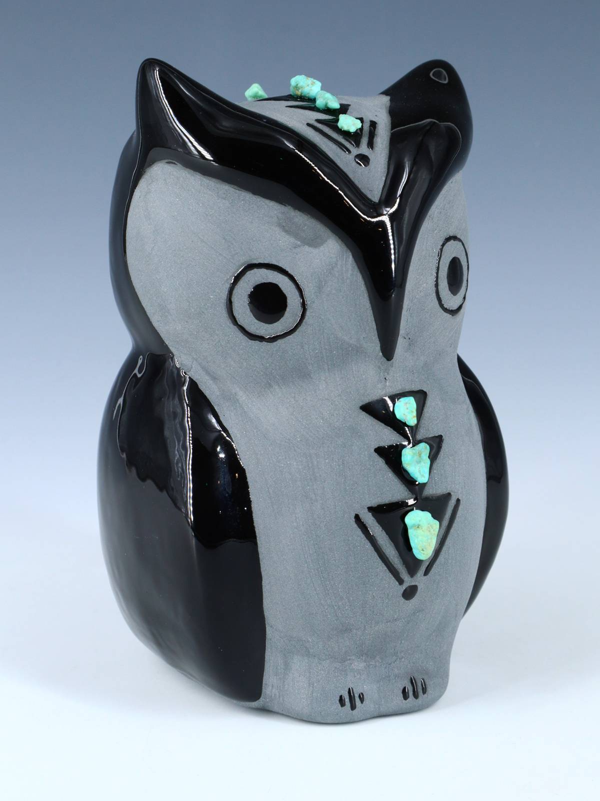 San Juan Pueblo Black Pottery Owl Figurine