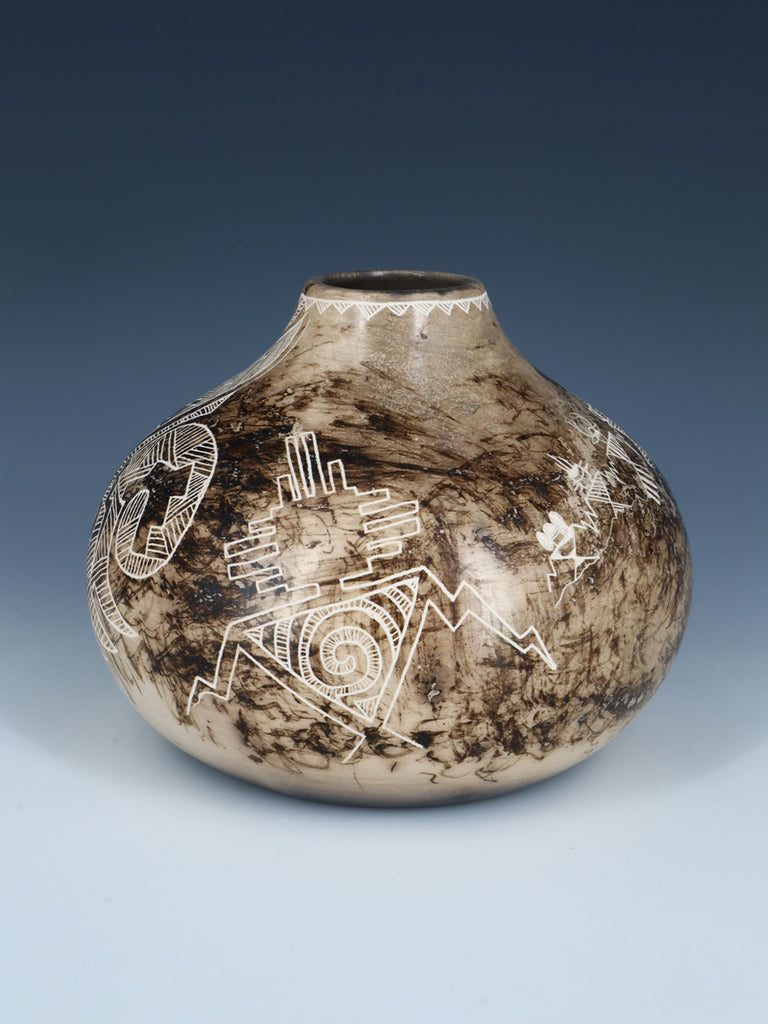 Etched Koshare Clown Horsehair Acoma Pottery - PuebloDirect.com