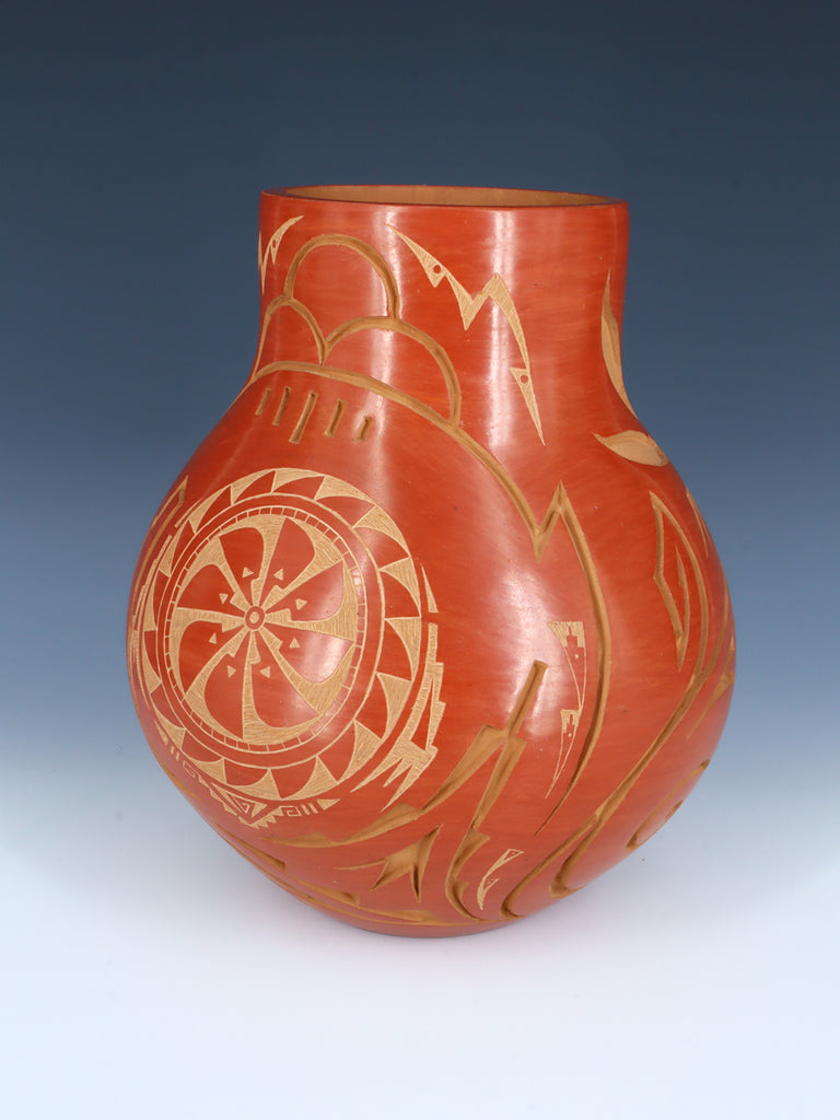 Estate Santa Clara Pueblo Hand Coiled and Carved Red Clay Pottery - PuebloDirect.com