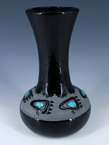 San Juan Pueblo Black Bear Paw Pottery Vase