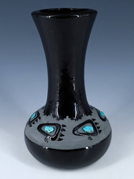 San Juan Pueblo Black Bear Paw Pottery Vase