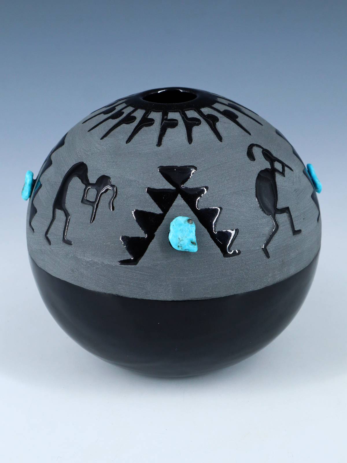 San Juan Pueblo Black Pottery Bear Paw Seed Pot