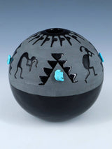 San Juan Pueblo Black Pottery Bear Paw Seed Pot