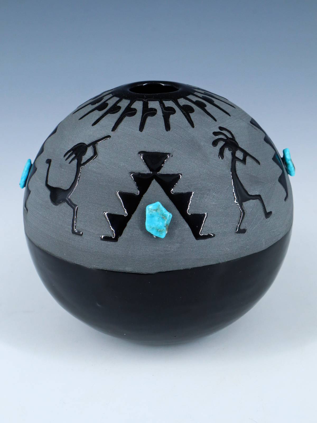 San Juan Pueblo Black Pottery Bear Paw Seed Pot