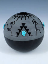San Juan Pueblo Black Pottery Bear Paw Seed Pot
