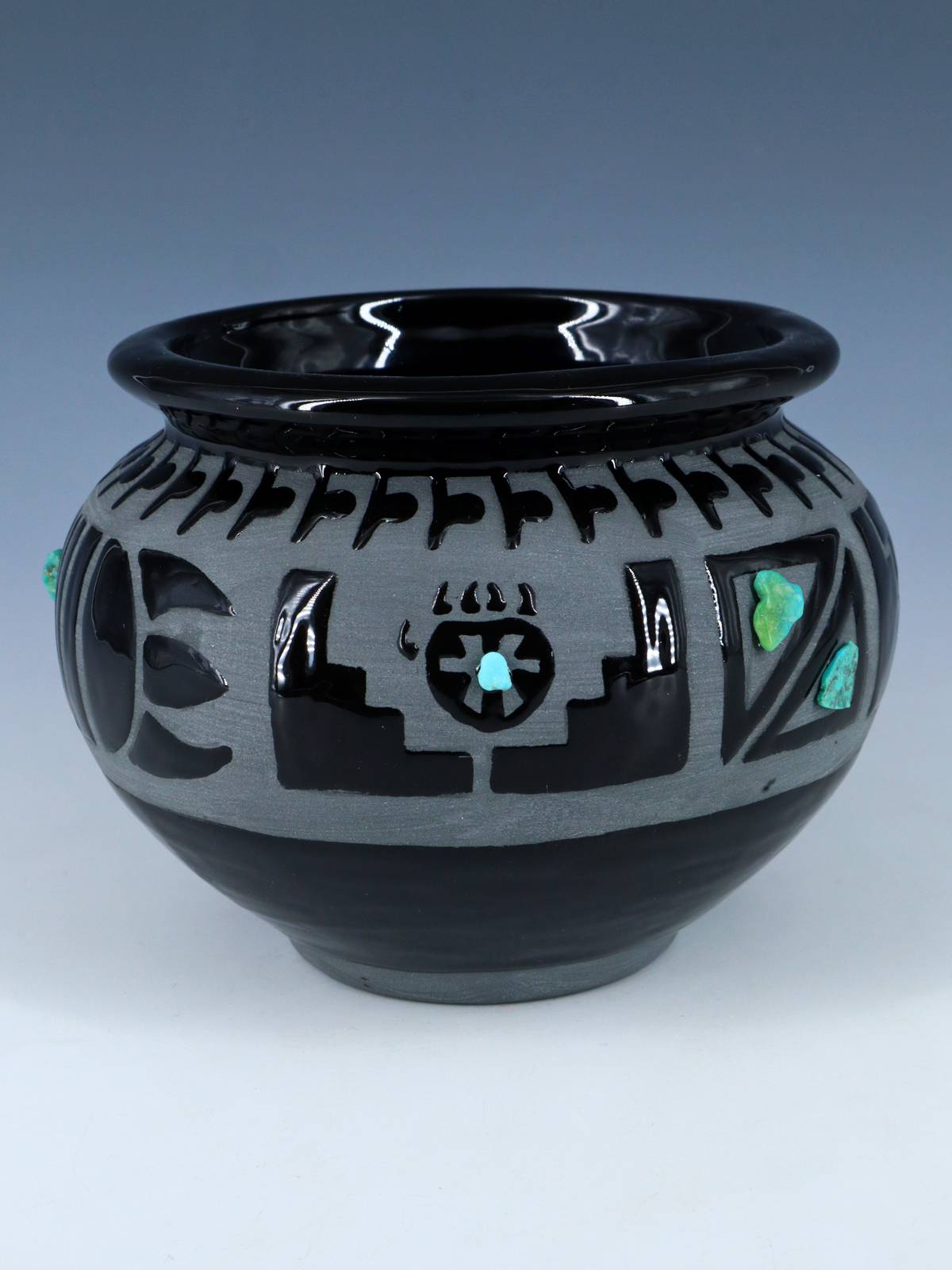 San Juan Pueblo Black Pottery Bowl