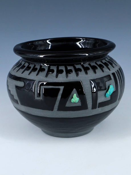 San Juan Pueblo Black Pottery Bowl
