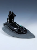 San Juan Pueblo Black Pottery Coyote On a Rock