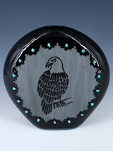 San Juan Pueblo Eagle Black Pottery Pillow Pot