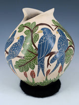 Mata Ortiz Hand Coiled Blue Bird Etched Pottery