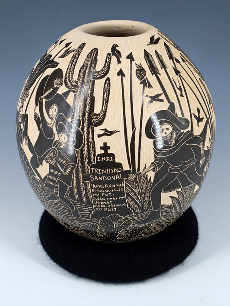 Mata Ortiz Etched Dia De Los Muertos Pottery