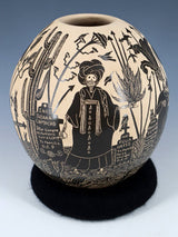 Mata Ortiz Etched Dia De Los Muertos Pottery