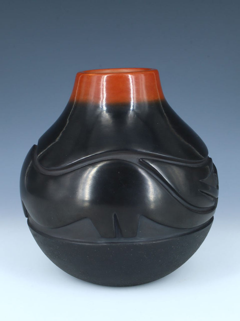San Ildefonso Pueblo Avanyu Carved Duo Tone Pottery Vase - PuebloDirect.com